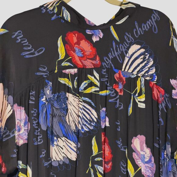 Free People Silky Nights Satin Tunic Top Blouse Shirt High Floral M bv - Picture 9 of 11